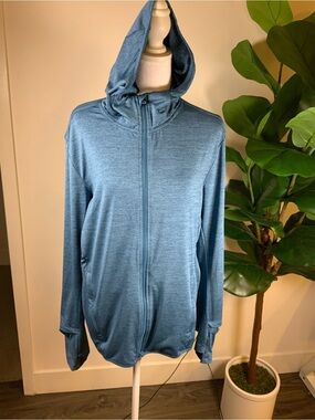 Baleaf Men's Heathered Blue Full-Zip Hooded Sweater